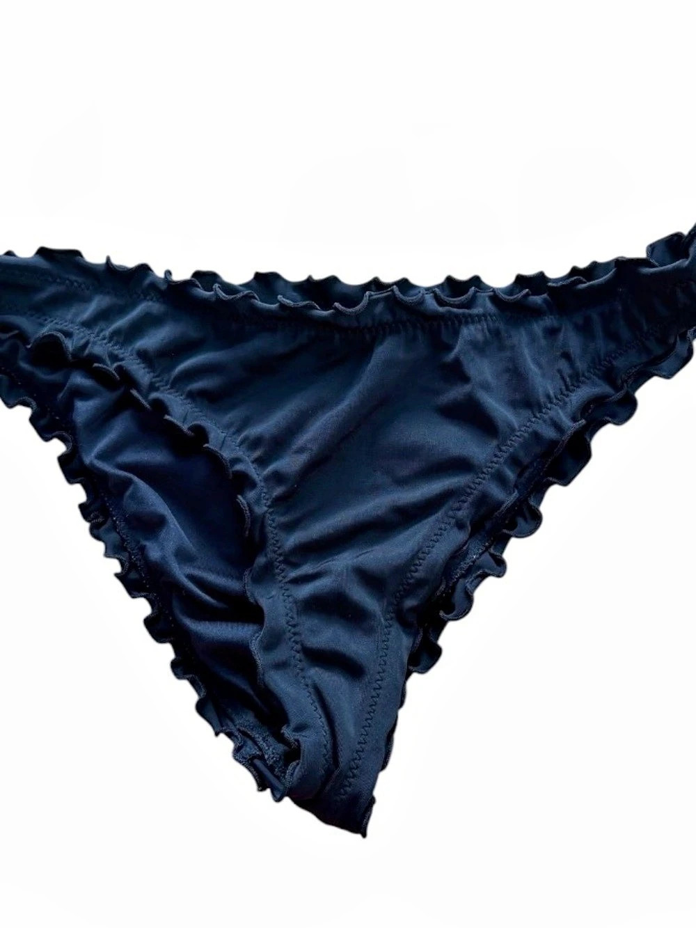 Shade & Shore Women’s Black Solid Ruffle Trim Stretch Bikini Swim Bottom